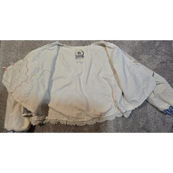 OOAK Magnolia Boho Indie Jacket Upcycle VTG Flour Sack Oversized Short L - XL - Picture 15 of 16